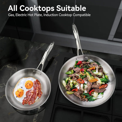 Tri-Ply Stainless Steel Induction Cookware, 10PC Pots and Pans Set | Whole Clad 3-Layer Steel, Family Cookware Set, Even Heating, Dishwasher and Oven Safe3