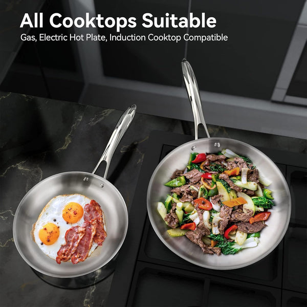 Tri-Ply Stainless Steel Induction Cookware, 10PC Pots and Pans Set | Whole Clad 3-Layer Steel, Family Cookware Set, Even Heating, Dishwasher and Oven Safe3