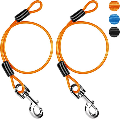 Chew Proof Dog Leash Extender, 2FT 5Mm Metal Lead Extension, 360° Tangle-Free for Walking & Training Puppies, Fits Small/Medium/Large Dogs, Collar & Harness Compatible (Black/Orange/Blue)9