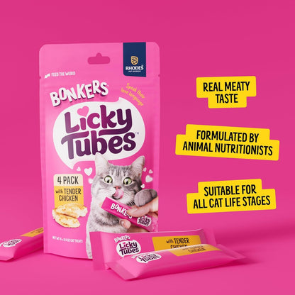 Bonkers Licky Tubes Chicken Flavored Wet Cat Treats, 4 Pieces (Pack of 15)6