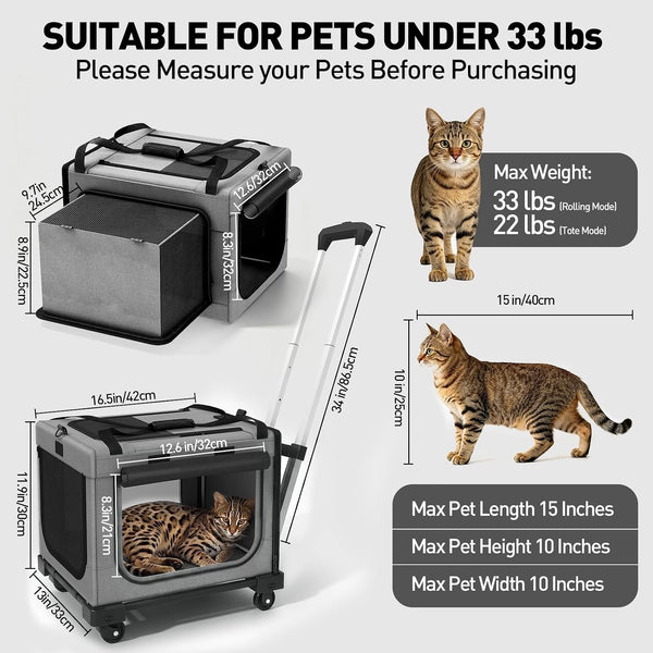 17In Wheeled Expandable Cat Carrier for Cats Small Dogs, Gray | Elescopic Rod, Expandable Side Room, Foldable Breathable Mesh, Portable Carrier for Indoor & Outdoor Pet Travel3
