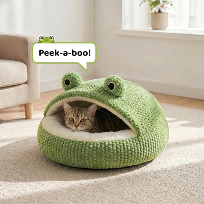 CWV Cute Cat Beds Kitten Beds, Soft Small Dog Beds, Washable Pet Beds for Puppy and Kitty, Funny Frog Cat Cave, 23 Inches4