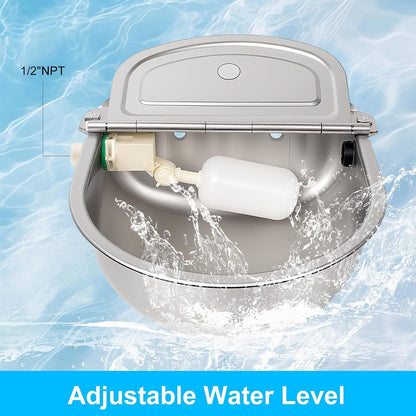 Automatic Pet Water Bowl with Float Valve, 304 Stainless Steel, Includes Bowl, Valve, 40" Hose, Adapters, Bolts, Wrench, Fits 1/2" & 3/4" Faucets, for Dogs/Livestock, Drain Hole2