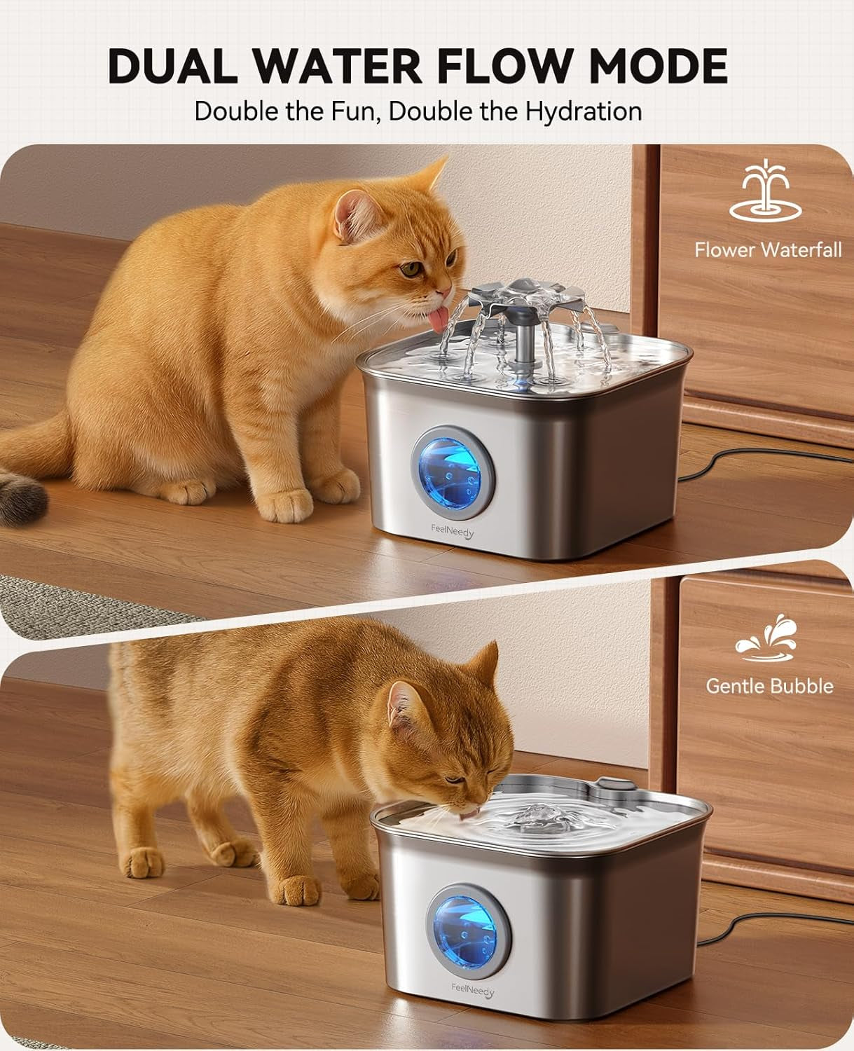 stainless-steel-cat-water-fountain-2-8l-with-20db-ultra-quiet-pump-ideal-for-timid-pets-led-water-level-window-dishwasher-safe-24-7-circulation-includes-3-replacement-filters