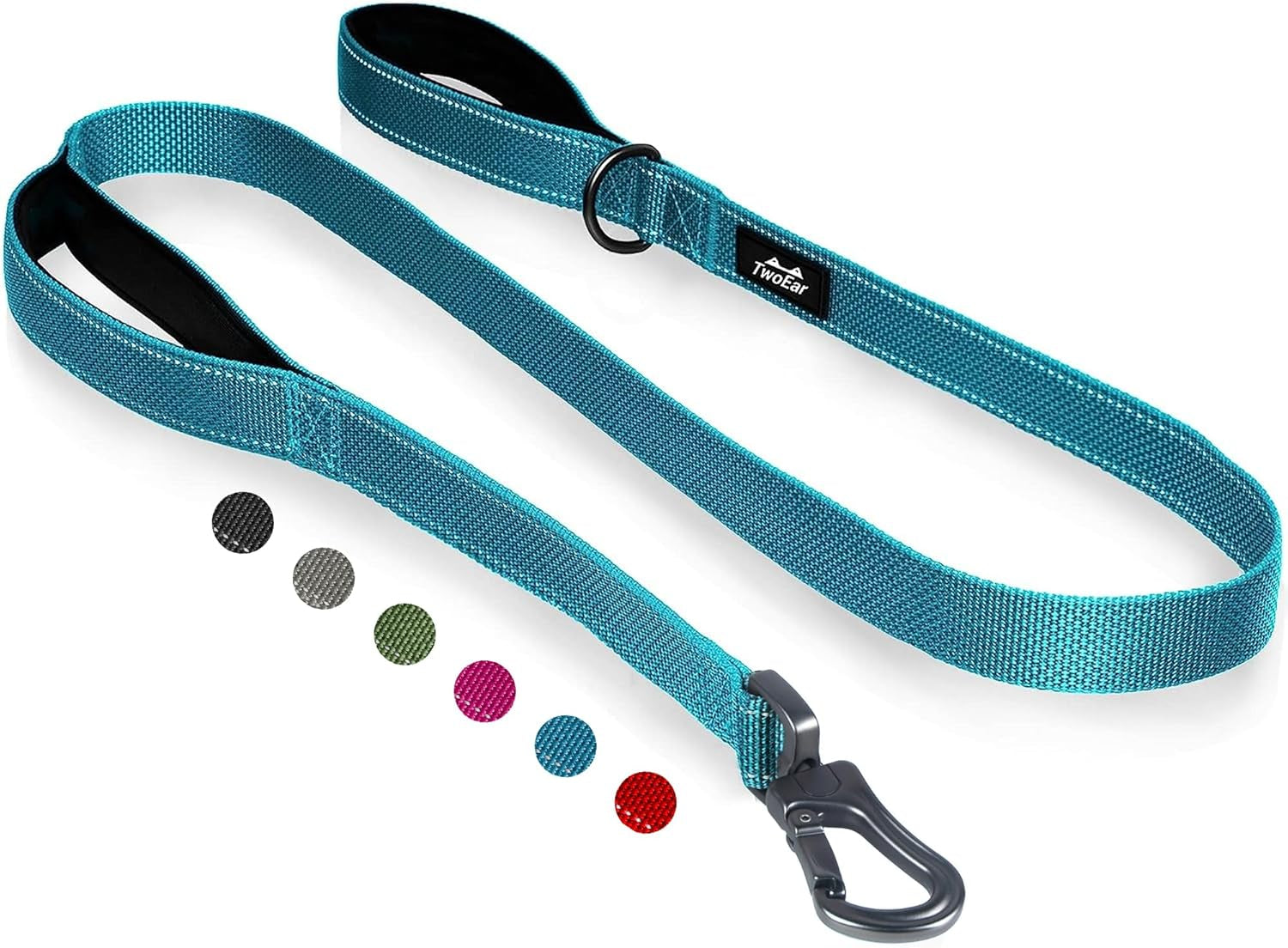 twoear-6ft-1in-strong-blue-dog-leash-with-2-padded-handles-traffic-handle-extra-control-comfortable-soft-dual-handle-auto-lock-hook-reflective-walking-lead-for-small-medium-and-large-dogs