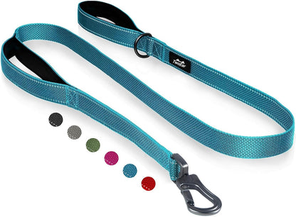 Twoear 6FT 1IN Strong Blue Dog Leash with 2 Padded Handles, Traffic Handle Extra Control, Comfortable Soft Dual Handle, Auto Lock Hook, Reflective Walking Lead for Small Medium and Large Dogs1