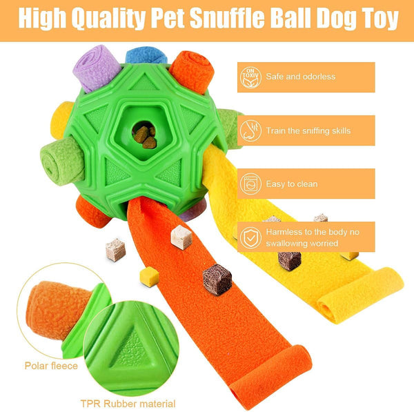 Dog Snuffle Ball-Interactive Puzzle Dog Toys Encourage Natural Foraging Skills Slow Feeder for Training and Stress Relief, Cloth Strip Hiding Food Dog Toys with Squeaky Carrot Toy for Any Size2