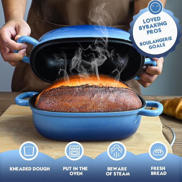 Dutch Oven 9X6 Inch, 2.5QT Cast Iron Bread Pans for Bread Baking | Loaf Pan with Lid, Loop Handles, for Homemade Breadmaking, Induction Cooktop, Oven Safe, Cooking Stews & Meats4