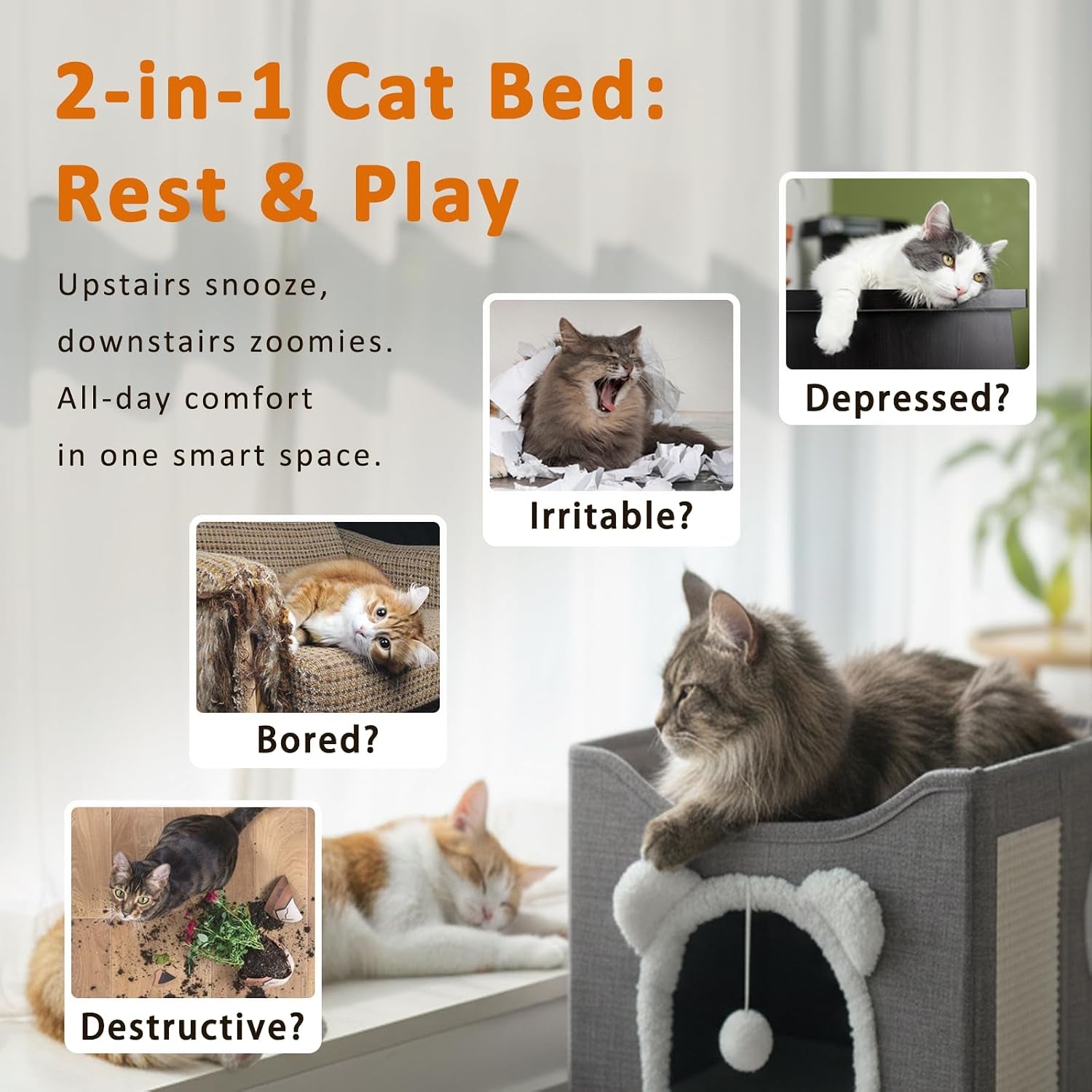cat-houses-for-indoor-cats-large-cats-bed-cave-kitten-cube-box-cat-condo-with-scratching-pad-hanging-fluffy-ball-peekaboo-window-foldable-hideaway-hand-washable16x16x13-3-inches-grey