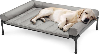 Veehoo Outdoor Elevated Dog Bed with Waterproof Bolster Cushion, Cooling | Raised Dog Bed with Removable & Washable Mat Topper, Breathable Mesh, Dog Couch Cot for Indoor Outdoor, 42", Large, Black24