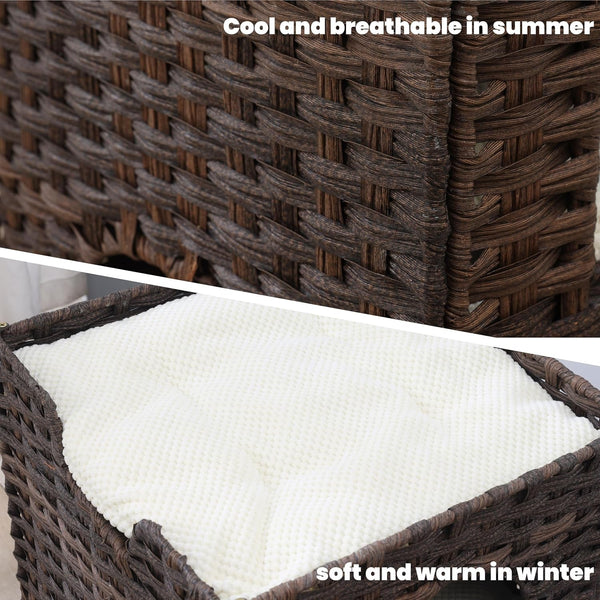Cat Bed for Indoor Cats, a Stylish Cat Hideaway & Cat House - Handwoven Rattan Cat Cave Bed with Soft Cushion, Foldable Cat Cubes for Indoor Cats, Sturdy Cat Perch & Furniture Coffee Brown4