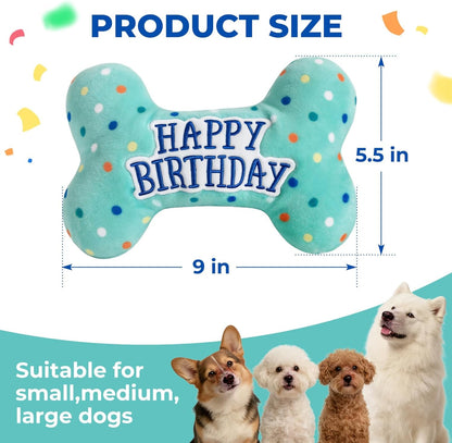 Primepets Dog Birthday Toys, Plush Dog Squeaky Toys, Stuffed Puppy Chew Toy for Small Medium Large Dogs, Bone Pet Toy3