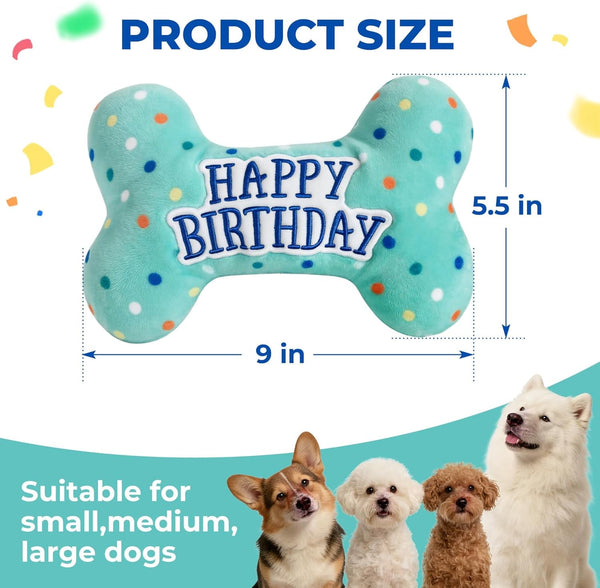 Primepets Dog Birthday Toys, Plush Dog Squeaky Toys, Stuffed Puppy Chew Toy for Small Medium Large Dogs, Bone Pet Toy3