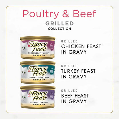 Purina Fancy Feast Grilled Wet Cat Food, Poultry & Beef, 3 Oz Cans, 30-Pack3