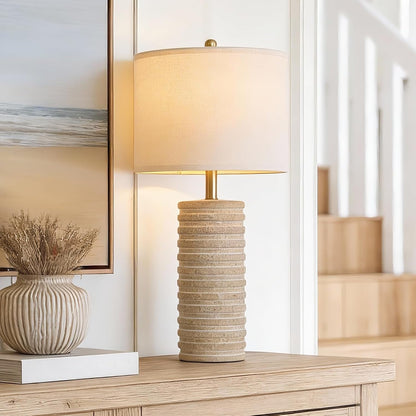 27'' Farmhouse Table Lamps Set of 2 for Living Room, Stone like | Bedside Lamp for Bedroom, Boho and Distressed Style, Hand-Textured Ceramic Design, Tall Lamp Decor for Sideboard & Entryway5