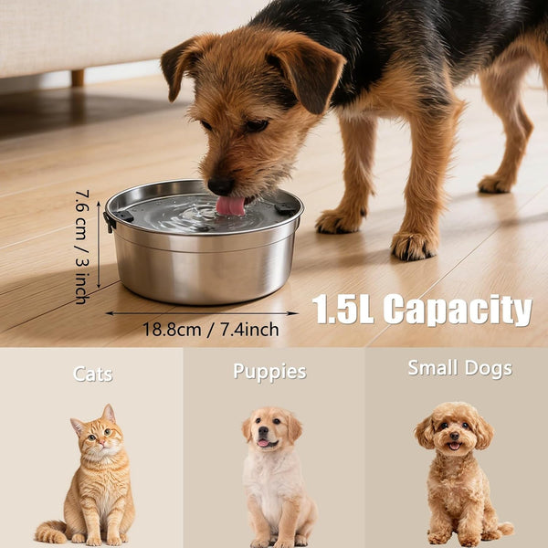 Dog Water Bowl No Spill, 1.5L/50Oz Stainless Steel Slow Water Bowl for Dogs, Spill Proof Dog Bowl with Anti-Splash & Non-Slip, Slow Drinking Water Bowl Dispenser for Messy Drinkers (Silver)4