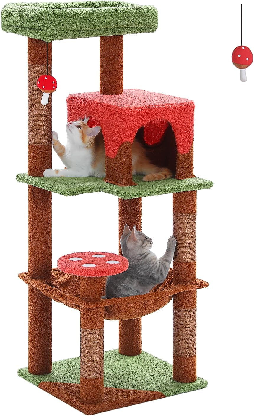 muttros-mushroom-cat-tree-tower-with-removable-scratcher-large-hammock-condo-perch-3-sisal-posts-multi-level-cat-tree-for-indoor-cats-cute-cat-tower-for-small-space-homes