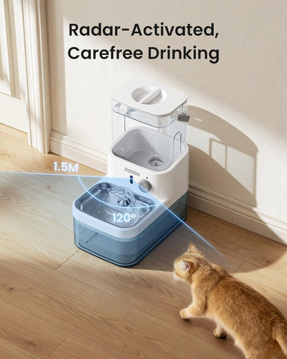 Wastewater Separation Cat Water Fountain – No Filter/Pump, Wireless | Stainless Steel, Indoor/Outdoor Pet Use, save 56$/Year, Radar Sense, 3L+2.7L Dual Tanks, 4000Mah Battery, 30Db, Time Setting7