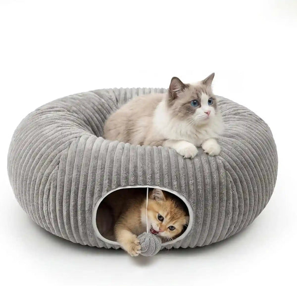 Cat Tunnel Bed with 40 Pcs Interactive Cat Toys, Cat Tube with Kitten Toys for Indoor Kittens, Collapsible Play Tunnel, White10