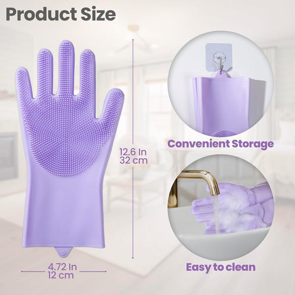 Silicone Pet Grooming Gloves Dog Washing Gloves for Bathing, 1 Pair Purple | 3000 Soft Silicone Bristles, 5-Finger Flexible, Gently Massages & Removes Fur, Non-Slip, Easy Clean, for Dogs/Cats/Horses6