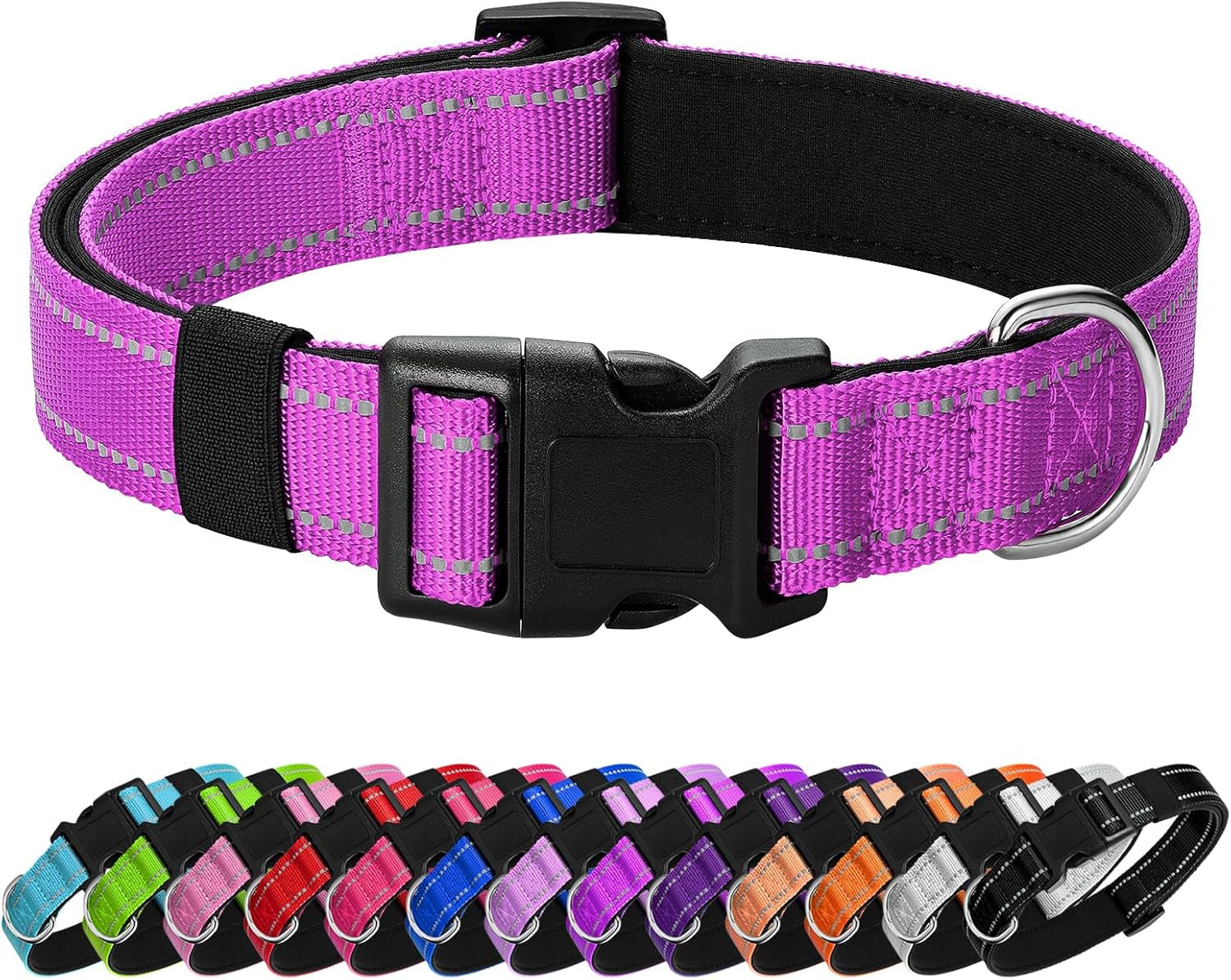 reflective-dog-collar-padded-with-soft-neoprene-breathable-quick-release-basic-dog-collars-for-medium-dogs-purple-girl