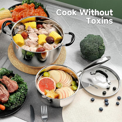 Stainless Steel Kitchen Cookware Set,11 Piece Pots and Pans Set with Steamer,Heat-Resistant Handle,Non-Toxic,Induction,Oven,Dishwasher Safe4