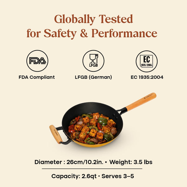 Enameled Cast Iron Wok Pan, 10 Inch (2.5 QT) – Pfas-Free Non Toxic Stir Fry Pan – 4 Layer Enamel Coated – Induction & Oven Safe Wok for Sautéing, Frying & Everyday Cooking (Color: Mustard)3