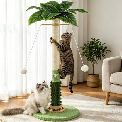 Cat Scratching Post,37.5'' Tall Palm Tree Sisal Scratcher for Indoor Cats | Natural Sisal Stable Vertical Scratcher Tower Mouse Hole Toy Rotating Interactive Ball Self Groomer for Full Body Stretching7