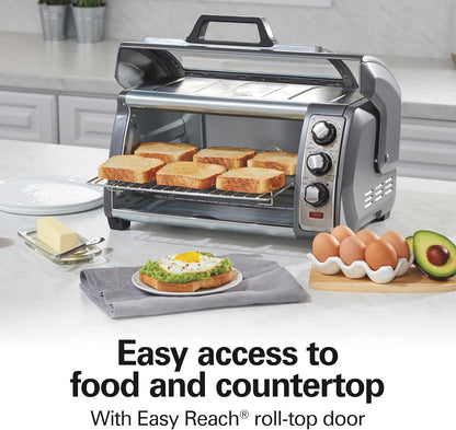 Easy Reach 6 Slice Countertop Convection Toaster Oven | Roll-Top Door for Easy Access | Bake, Broil & Toast Functions | 150 to 450ºf Adjustable Temp | Auto Shutoff | Silver2