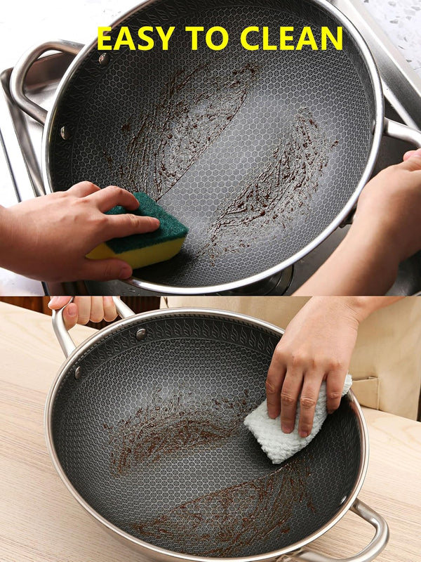 12.5Inch Stirfry Pan with Coating Stainless Steel Wok Pan with Nonstick Coating,Frying Pans, Stay-Cool Handle,Works with Gas, Electric, Ceramic Furnace Stove,Suitable for Home , Outdoor Camping8