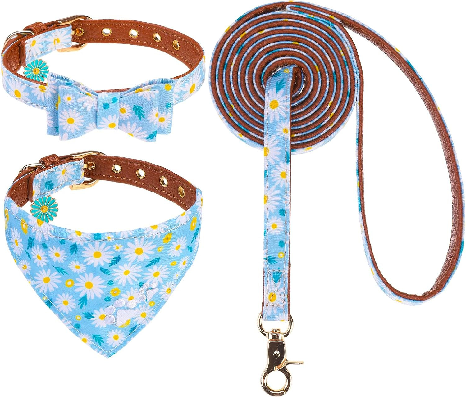 expawlorer-puppy-collar-and-leash-set-embroidery-pawprints-plaid-dog-collar-and-dog-leash-set-bow-tie-and-bandana-dog-collar-with-bell-cute-collar-and-leash-for-dogs-cats-outdoor-walking-blue-s