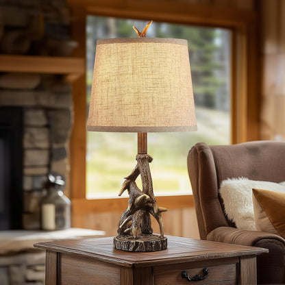 23'' Rustic Farmhouse Table Lamps Set of 2 Deer Antler Lamps for Bedroom Nightstand Lamp Western Cabin Side Lamp for Living Room End Table Study Room Desk,Brown3