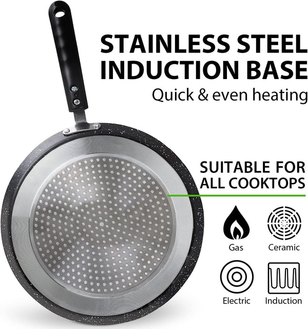 10.5 Inch Nonstick Crepe Pan with Spreader Induction Compatible, for Egg Omelet and Flat Pancake Frying Pan, PFOA & Ptfes Free (Black)2