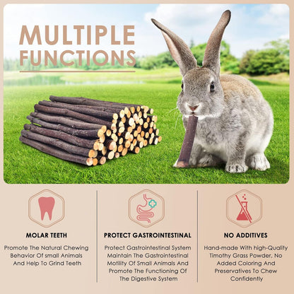 Bissap Apple Sticks for Rabbits, Natural Bunny Chew Toys and Treats for Chinchilla Guinea Pig Hamster Gerbil Small Animals Pet Apple Wood Stick Toys Teeth Grinding (230G/8.1Oz)3