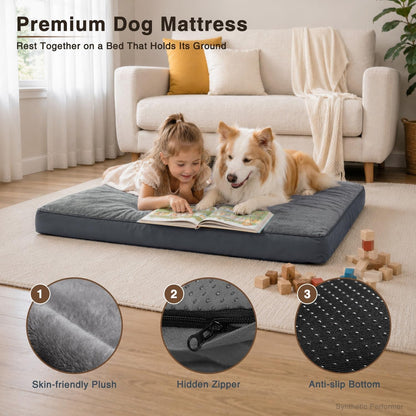 Dog Crate Bed Waterproof Deluxe Plush Dog Beds with Removable Washable Cover Anti-Slip Bottom Pet Sleeping Mattress for Large, Medium, Jumbo, Small Dogs, 41 X 27 Inch, Gray3