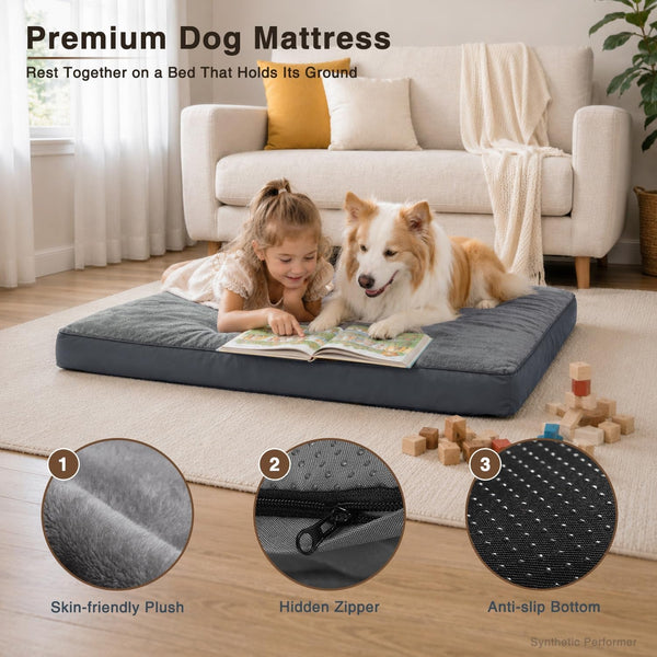 Dog Crate Bed Waterproof Deluxe Plush Dog Beds with Removable Washable Cover Anti-Slip Bottom Pet Sleeping Mattress for Large, Medium, Jumbo, Small Dogs, 41 X 27 Inch, Gray3