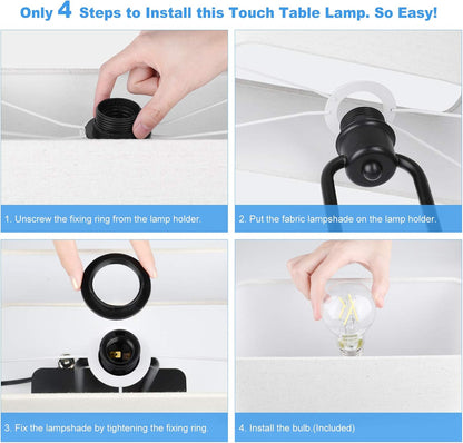 Bedside Touch Control 3 Way Dimmable Table Lamp with Cream Fabric Shade | Dual USB Charging Ports 1 AC Outlet, Modern Nightstand Lamp, Desk Lamp for Bedroom Living Room Office with 5000K LED Bulb7