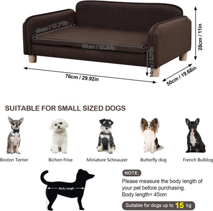Big Sized Dog Bed -Wooden Frame Pet Sofa Couch, Washable Cushion Cat Couch, Linen Fabric Dog Sofa and Chair for Medium Pet Rest. (Brown)2