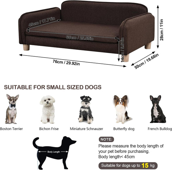 Big Sized Dog Bed -Wooden Frame Pet Sofa Couch, Washable Cushion Cat Couch, Linen Fabric Dog Sofa and Chair for Medium Pet Rest. (Brown)2