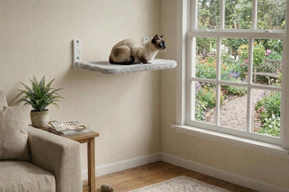 Otterpets Cat Wall Bed with Ultra-Soft Plush Cover, Foldable Cat Wall Hammock, Shelf Bed with 35 Lb Metal Support, Removable Washable Fabric, Hardware for All Walls (Light Grey Fabric and White Metal)6