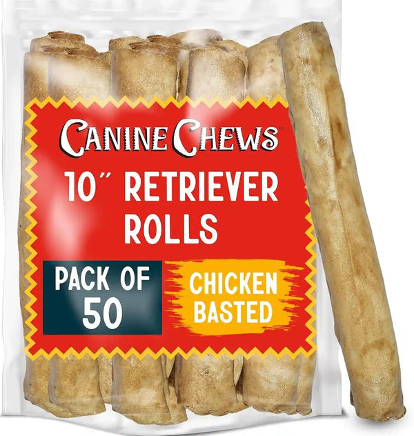 Canine Chews 10-11" Rawhide Bones for Large Dogs, Durable USA Beefhide Dog Rawhide Chews, Retriever Rolls 20 Pack (5 Lbs)13