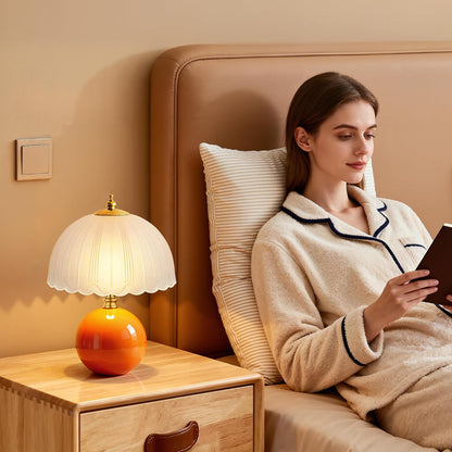 Mushroom Table Lamp, Ceramic Bedside Lamp with Glass Shade, 3-Way Lighting (2700K-5000K) Rocker Switch, Small Nightstand Lamp for Bedroom, Living Room, Office, Orange9