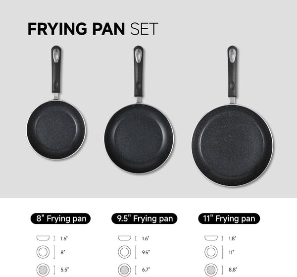 Frying Pan 3-Piece Set, Nonstick Skillet Set for Induction Cooktop, Frying Pan Nonstick 8 Inch+9.5 Inch +11 Inch (Black)2