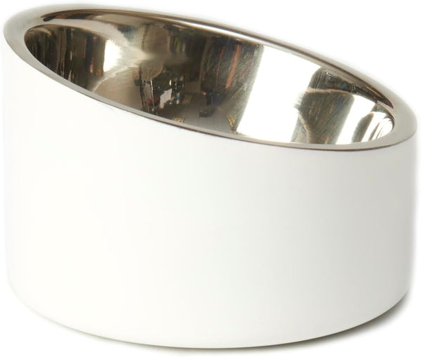 Petrageous 18438 Seychelles Stainless-Steel Slanted Double Walled Dog Bowl 4.95-Inch Width and 2.95-Inch Height 1-Cup Capacity, White1