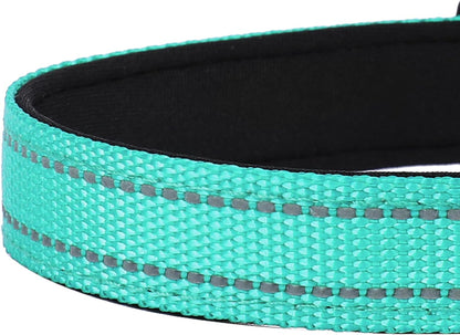 Reflective Dog Collar, Adjustable Soft Neoprene Padded,Teal,M | Breathable Nylon for Medium Dogs,Tear-Resistant Webbing,Chafe‑Free on Walks and Hikes,Metal D-Ring,Night Safety5