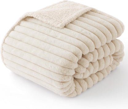 Bedsure Comfyfleece™ Waterproof Dog Blankets for Large Dogs,50X60 Cream | Soft Plush Couch Cover,Washable Corduroy Fleece for Furniture Protector,Cozy Calming Reversible Pet Blanket for Senior Dogs26