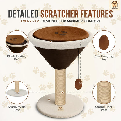 Casamila Espresso Martini Cat Scratcher 20", Cat Scratching Post, Cat Scratching Tree, Cat Post, Scratching Post for Indoor Cats, Modern Cat Tree with Bed, Martini Cat Tree, Cute Novelty Cat Post7