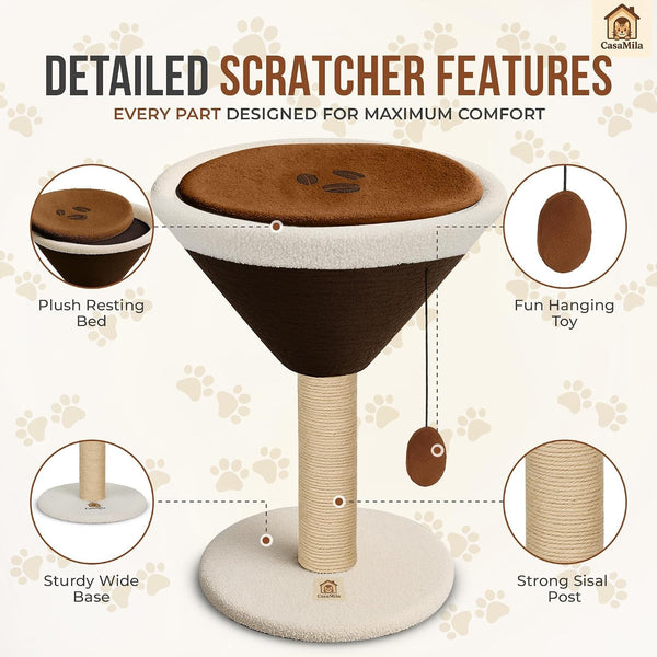 Casamila Espresso Martini Cat Scratcher 20", Cat Scratching Post, Cat Scratching Tree, Cat Post, Scratching Post for Indoor Cats, Modern Cat Tree with Bed, Martini Cat Tree, Cute Novelty Cat Post7