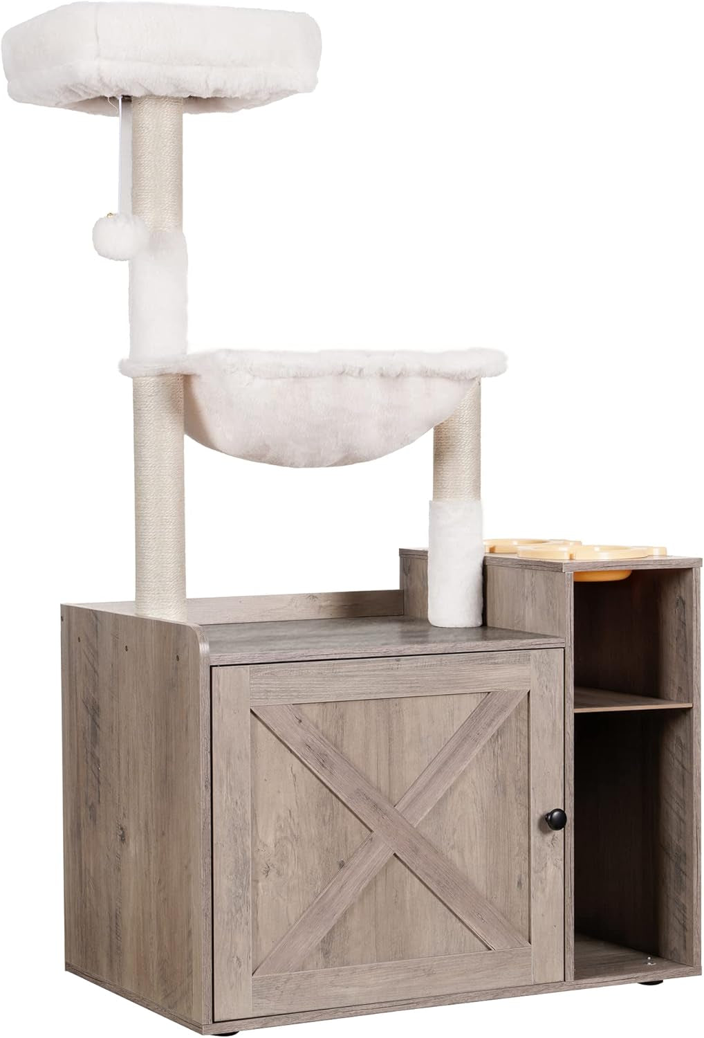 hey-brother-cat-tree-tower-food-station-xl-litter-box-enclosure-mpj101sg-48-81-inches-wooden-all-in-one-cat-furniture-large-hammock-bed-scratching-posts-big-basket-for-indoor-cats-rustic-gray