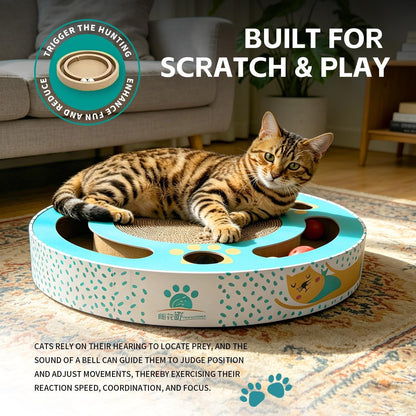 Round Cat Scratching Pad Modern Cats Scratcher Cardboard Interactive Toys for Indoor Cats with 2 Bell Balls and Kitten Tunnel5